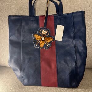 Saks Fifth Avenue Blue and Red Tote Bag with Structured Design